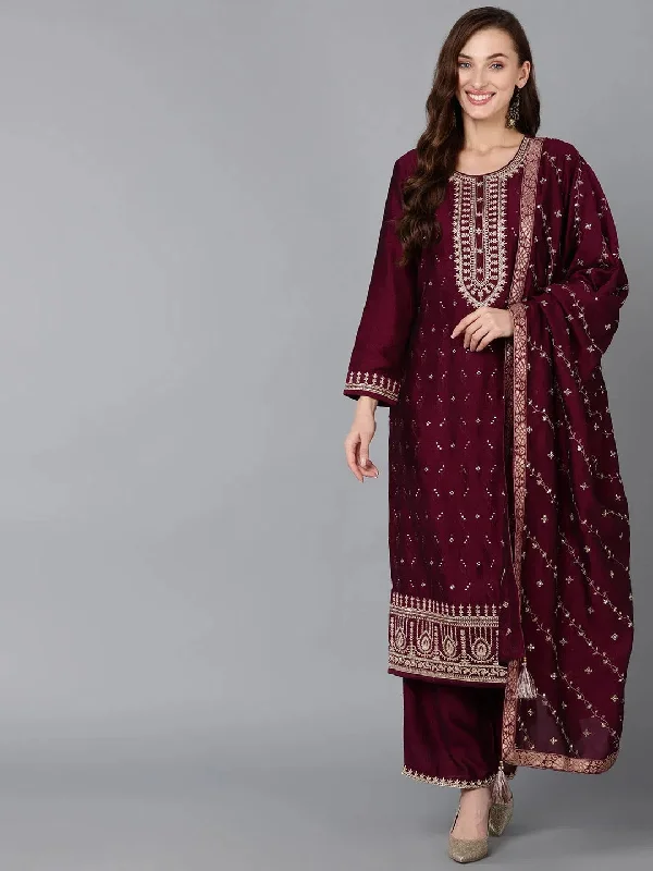 Ahika Women Silk Blend Embroidered Kurta Trouser-PKSKD1816_XS