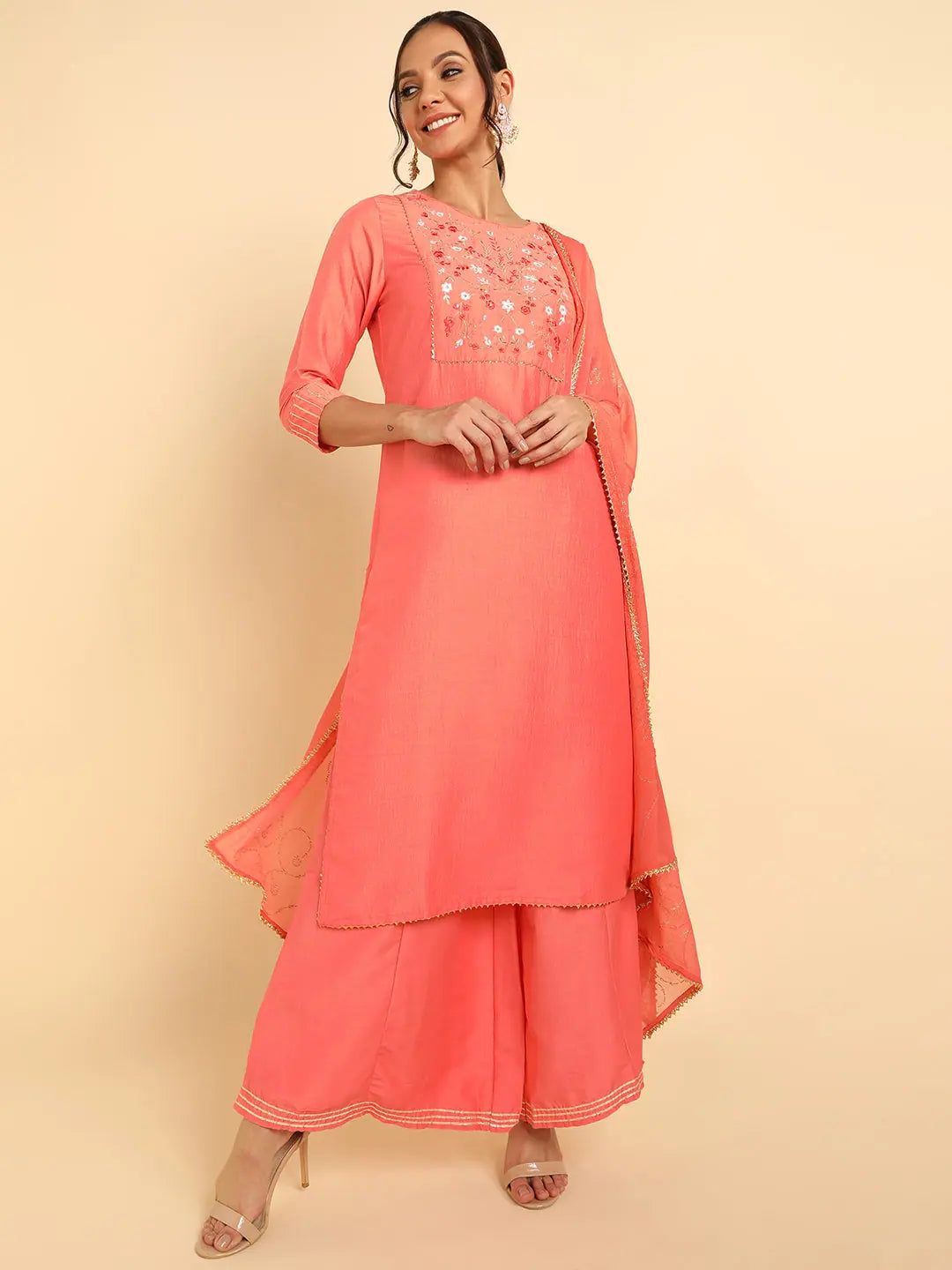 Ahika Cotton Yoke Design Kurta Palazzos With