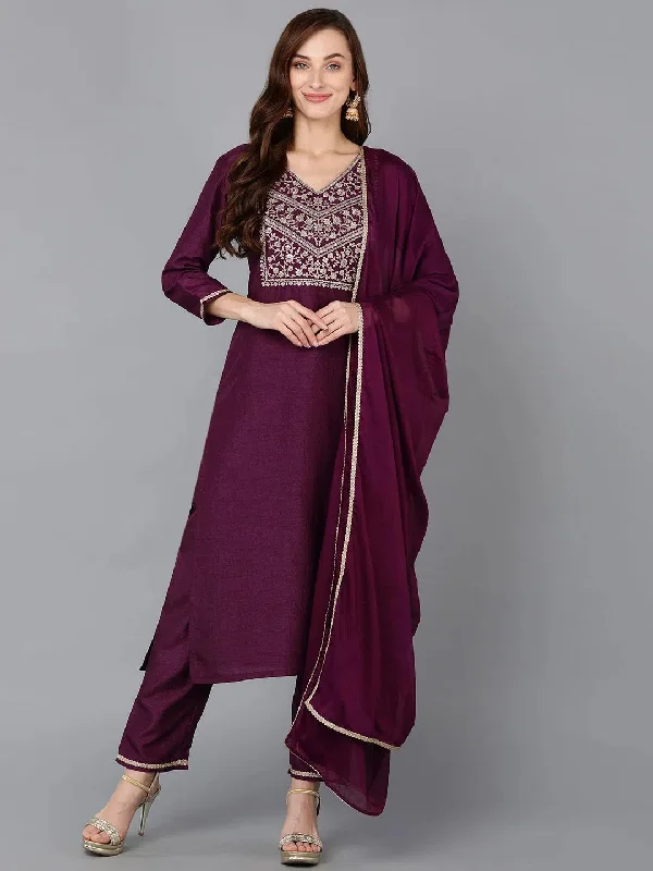 Ahika Women Silk Blend Embroidered Kurta Trousers-PKSKD1841_XS