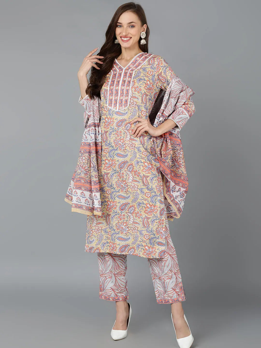 Ahika Women Cotton Floral Printed Kurta Trousers-VKSKD1457A_XS