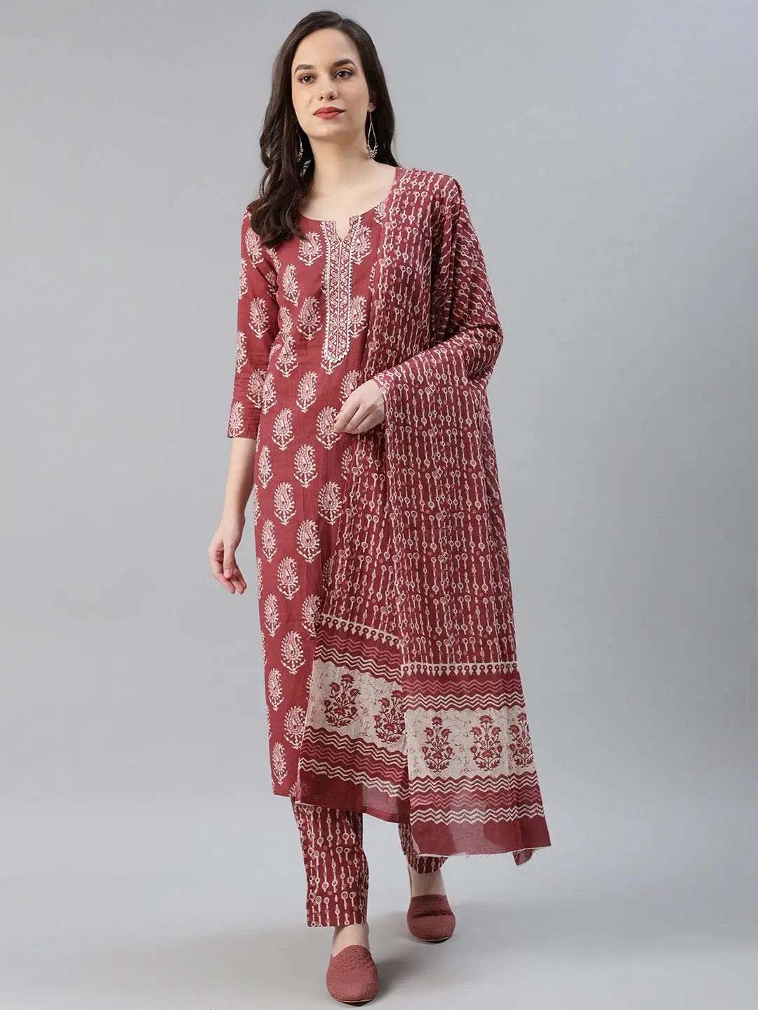 Ahika Cotton Blend Printed Kurta Pant Dupatta-VKSKD1030B_XS