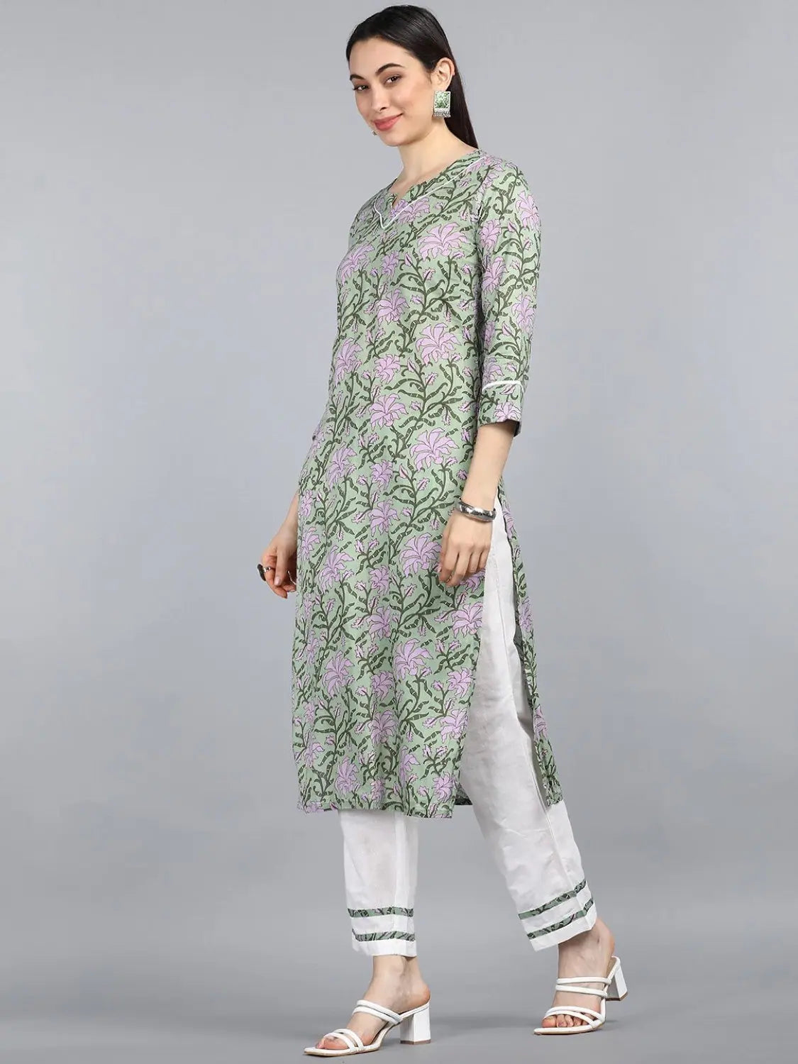 Ahika Cotton Printed Kurta Pant Dupatta Set-VKSKD1125G_S