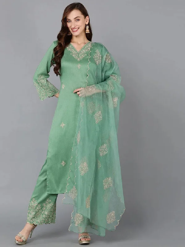 Ahika Women Silk Blend Embroidered Kurta Palazzos-PKSKD1845_XS