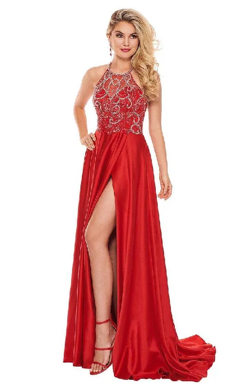 TightsleeveRachel Allan Prom Beaded Halter Long Dress 6487