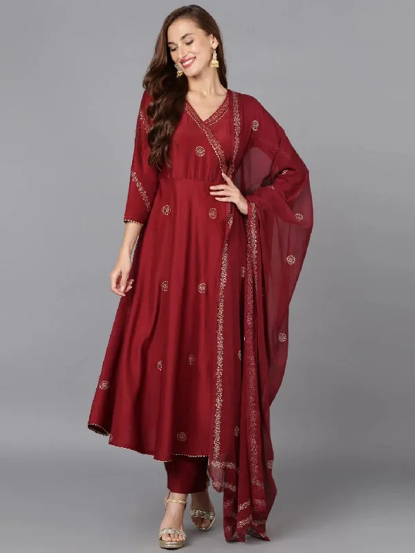 Maroon Silk Blend Umbrella Cut Rogan work