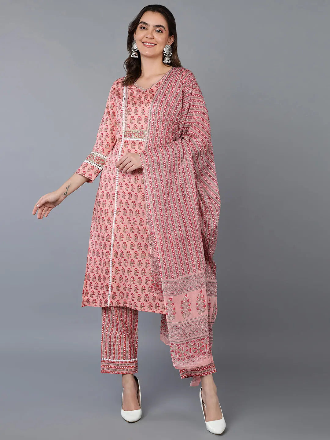 Cotton Pink Floral Printed Kurta Pant With