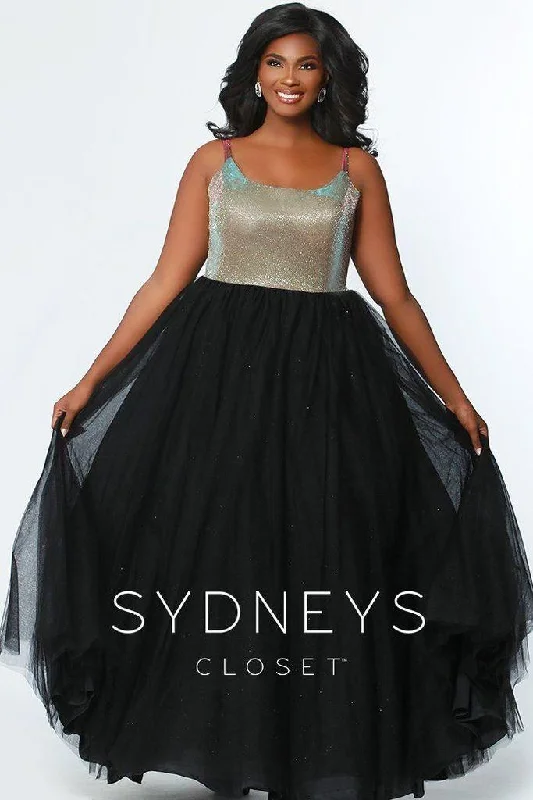 TightfitSydneys Closet Long Gold Bodice Prom Plus Size Dress w/ Tulle Skirt