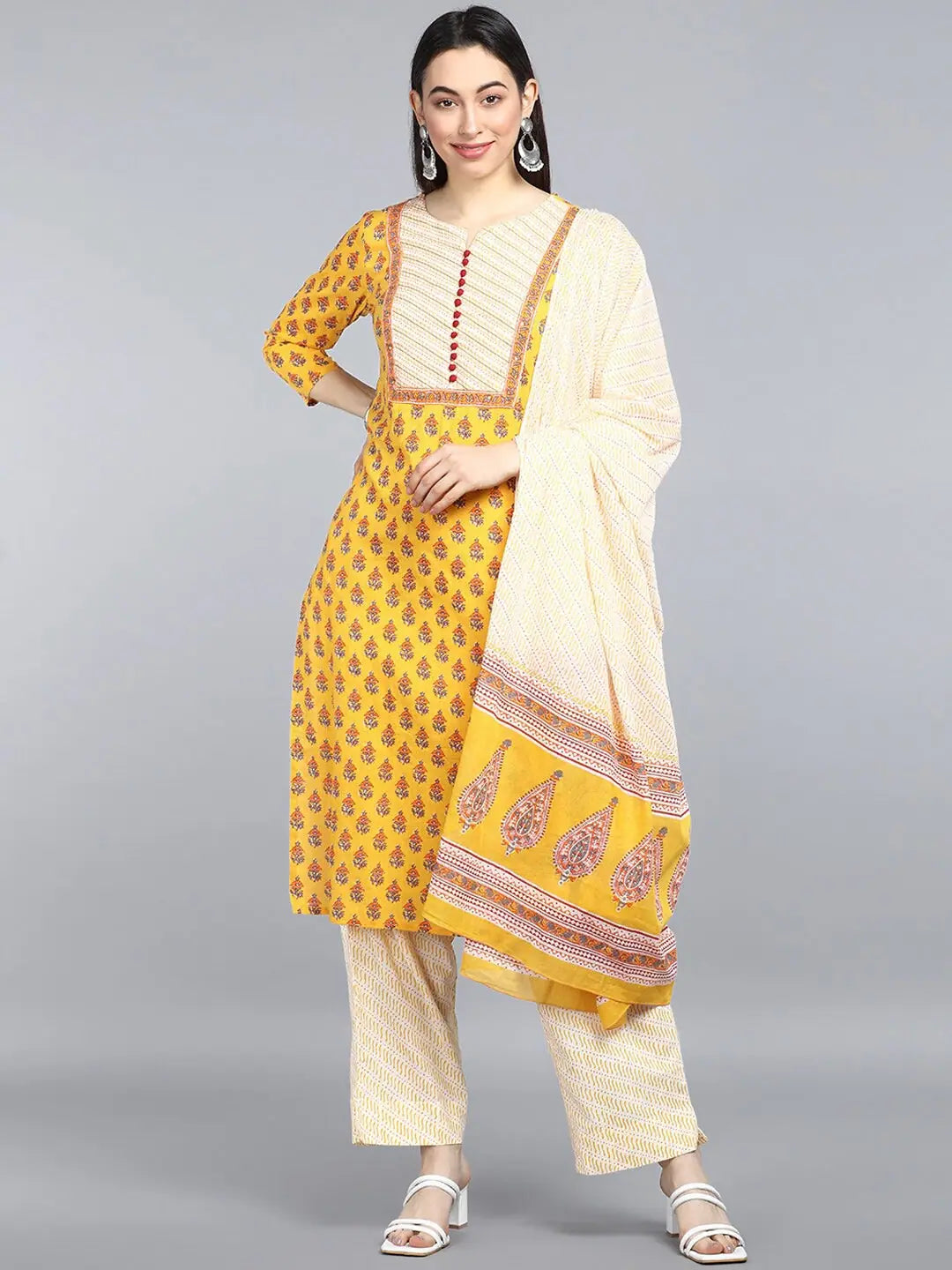 Ahika Cotton Blend Printed Kurta Pant Dupatta-VKSKD1042AB_XS