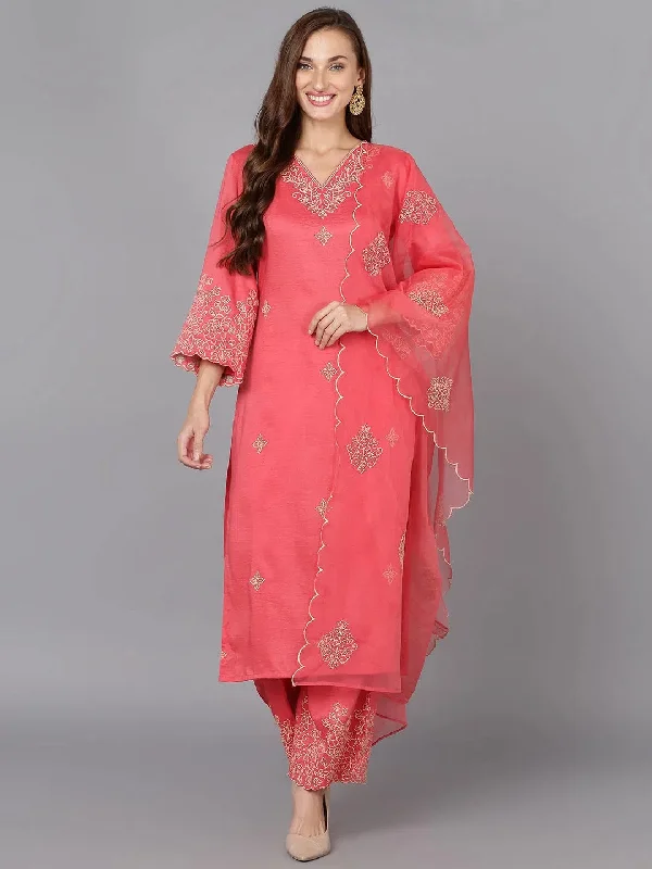 Ahika Women Silk Blend Embroidered Ethnic Kurta-PKSKD1872_XS