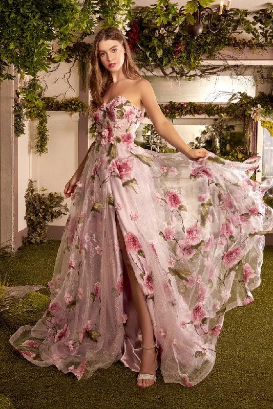 TightknitAndrea & Leo A1035 Prom Long Strapless Floral Print Ball Gown