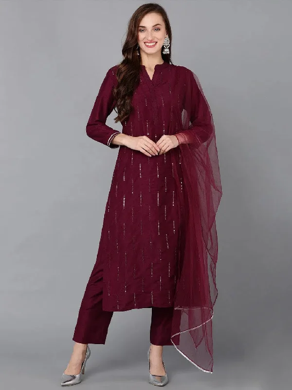 Ahika Women Silk Blend Embroidered Kurta Trouser-PKSKD1783_S