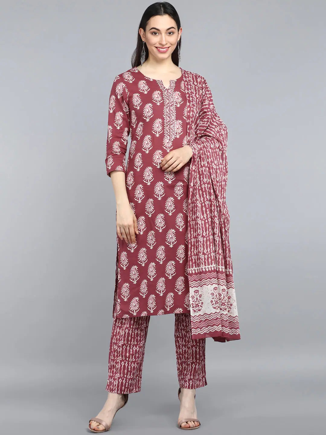 Ahika Cotton Blend Printed Kurta Pant Dupatta-VKSKD1030AB_XS