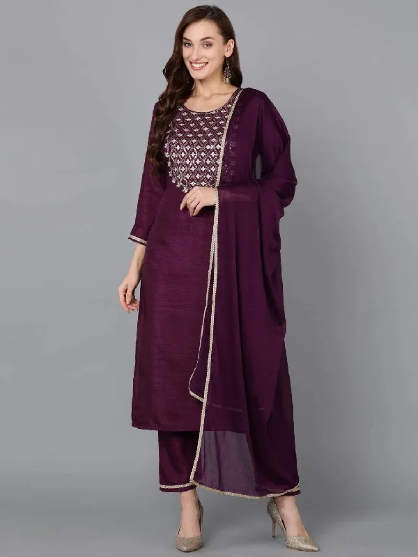 Ahika Women Silk Blend Embroidered Kurta Trouser-PKSKD1812_XS