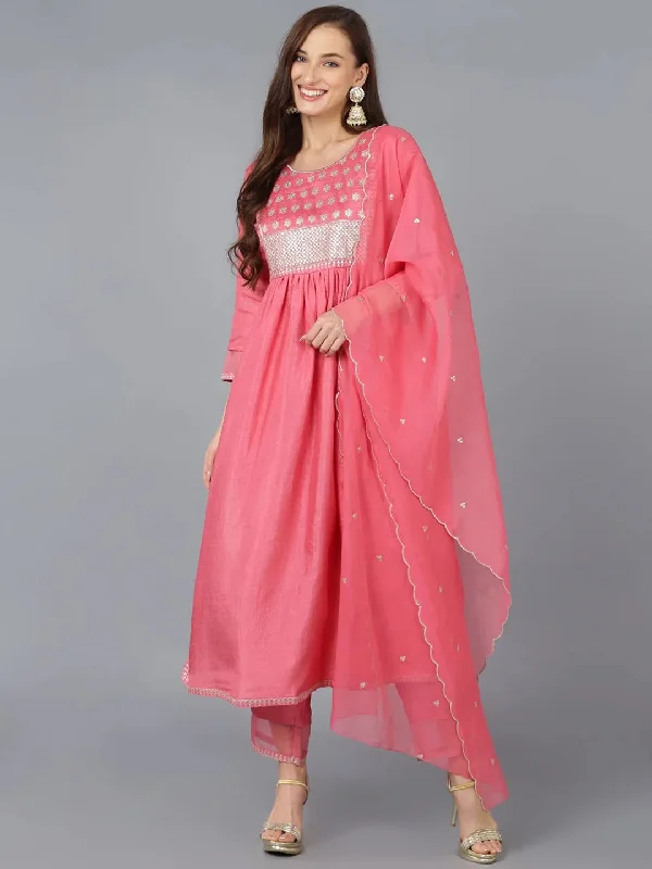 Ahika Women Silk Blend Embroidered Solid Kurta-PKSKD1725_XS