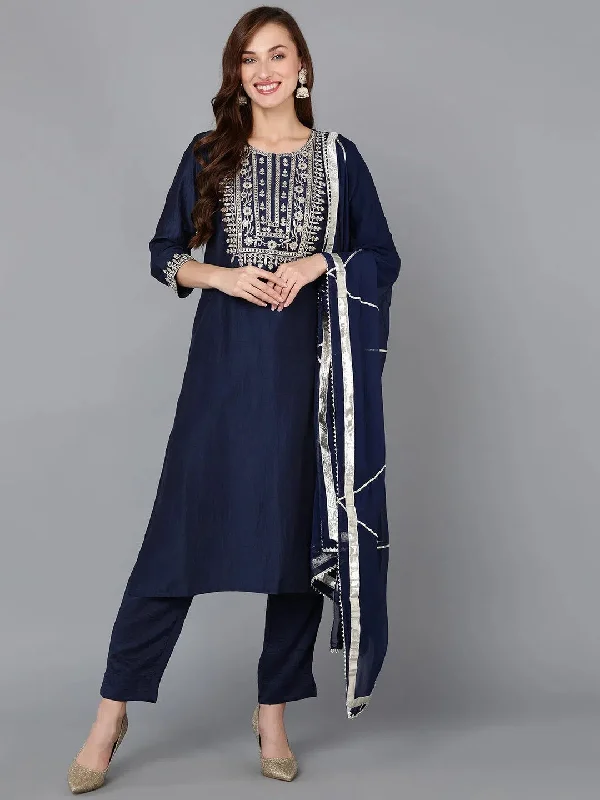 Ahika Women Polyester Printed Kurta Trouser With-PKSKD1284B_XS