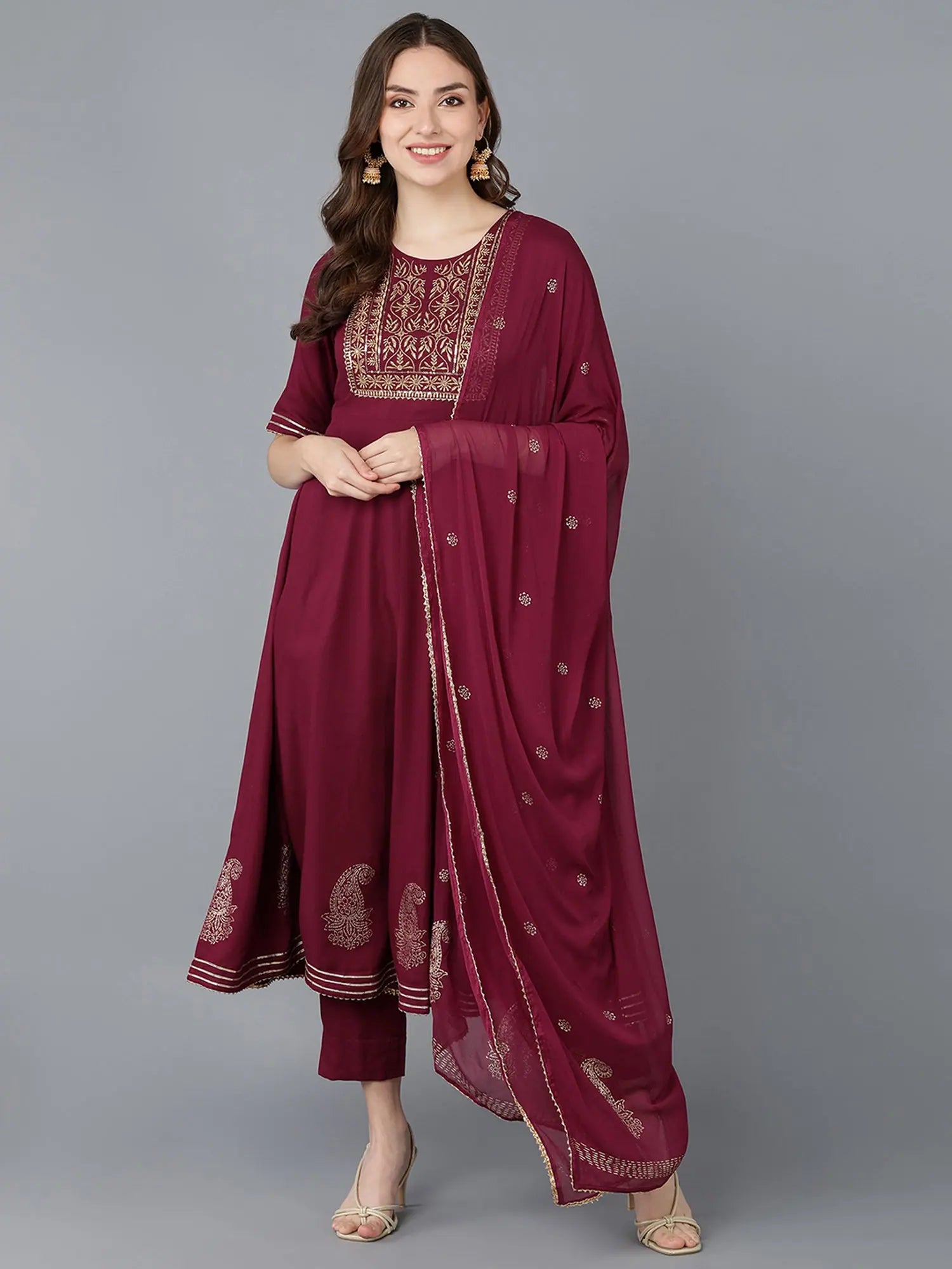 Ahika Silk Blend Embroidered Kurta Trousers With