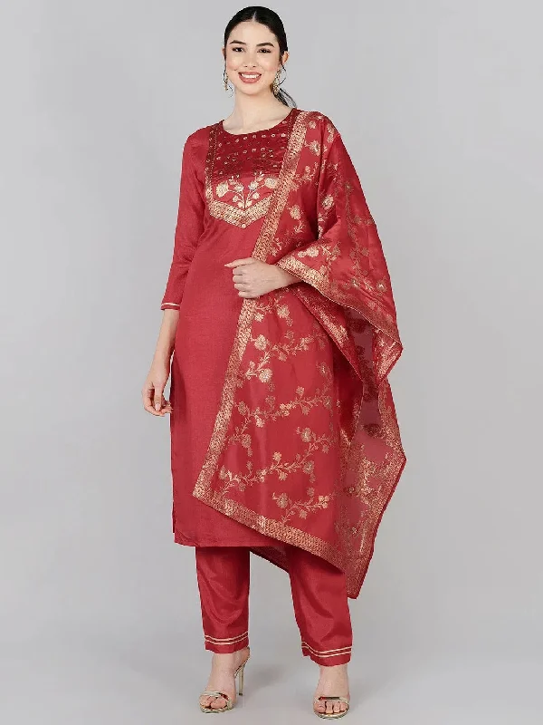 Ahika Poly Silk Yoke Design Kurta Trousers-PKSKD1379_S