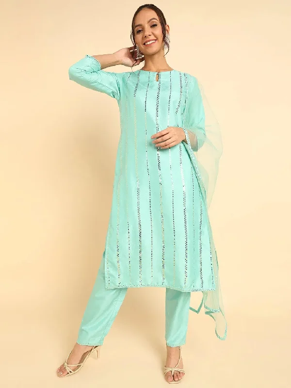 Ahika Poly Silk Solid Kurta Trousers Dupatta-PKSKD1384_XS