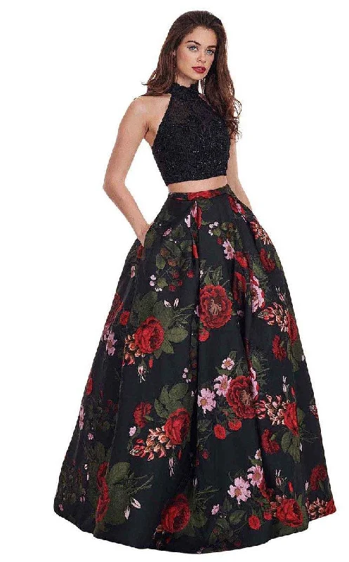 TightfocusRachel Allan Prom Long Halter Floral Ball Gown 6504