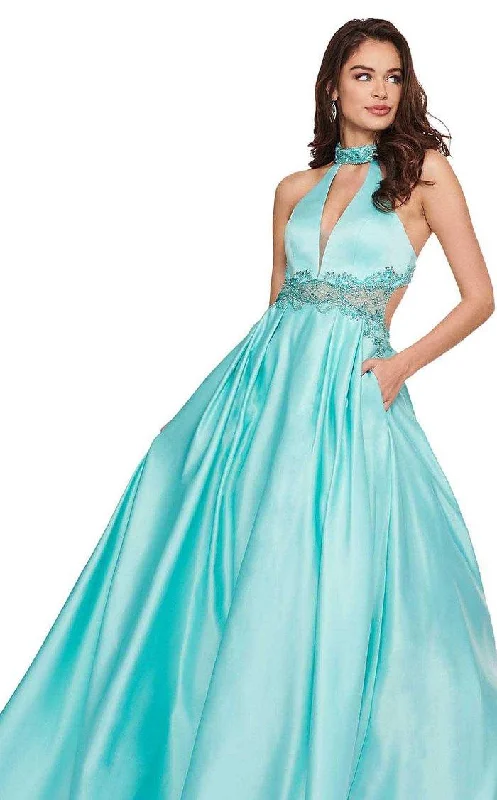 TightbeltRachel Allan Prom Long Halter Beaded Dress 6528