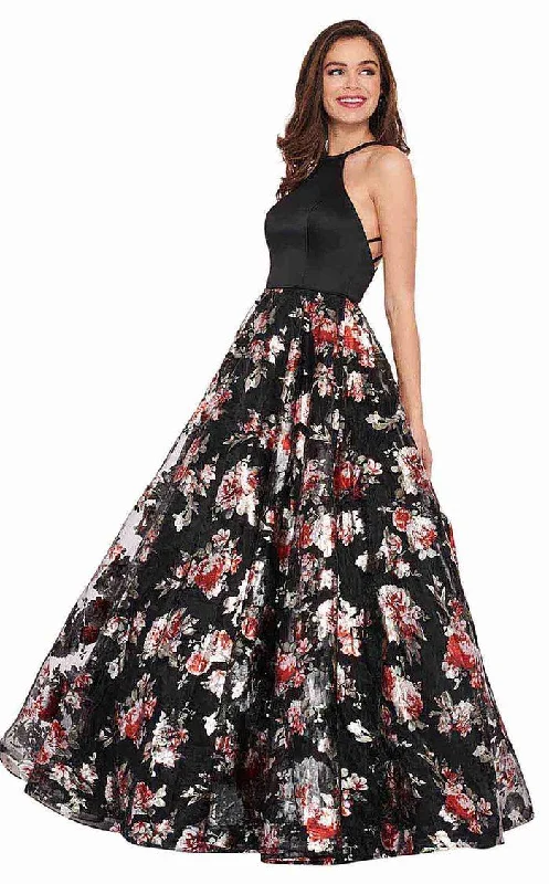 TightsockRachel Allan Prom Long Halter Floral Ball Gown 6581