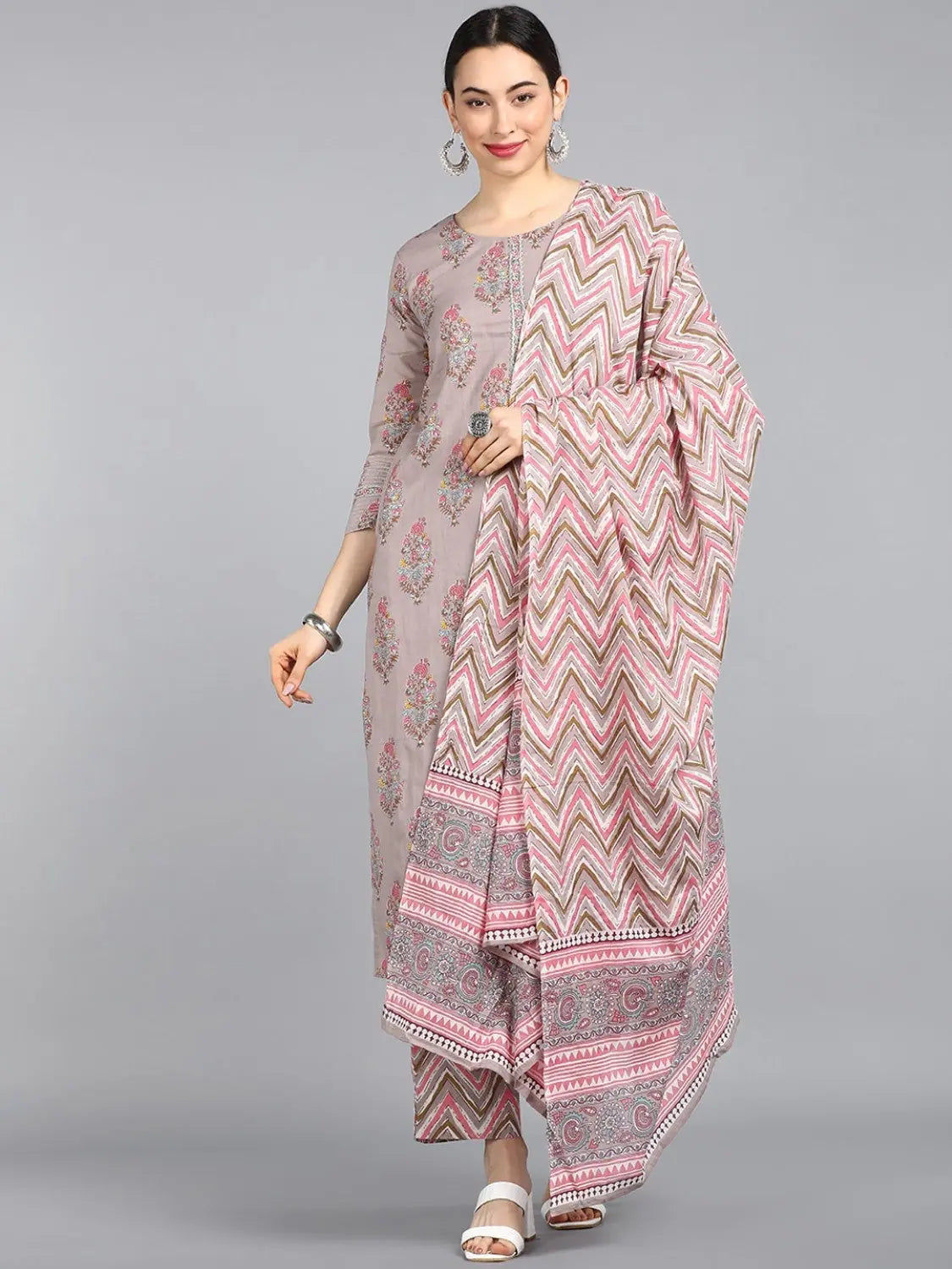 Ahika Cotton Blend Printed Kurta Pant Dupatta-VKSKD1134AB_XS