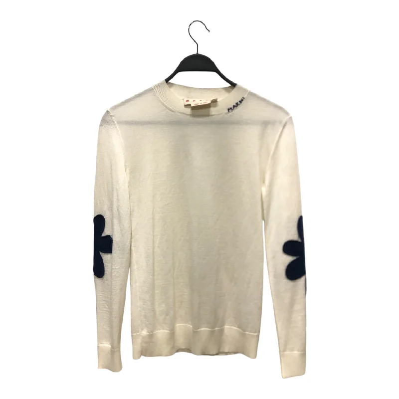 Embellished Knit TopsMARNI/Sweater/40/Wool/WHT/floral patches