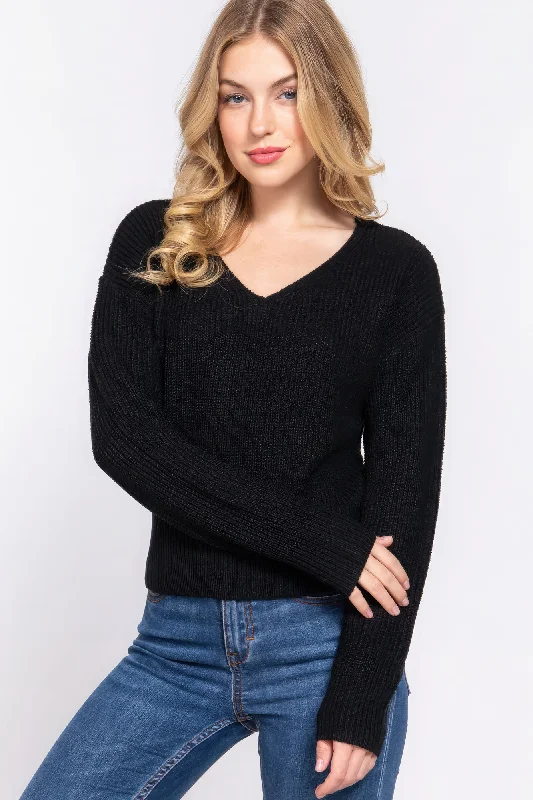 Cashmere Knit TopsDolman Slv Strappy Open Back Sweater