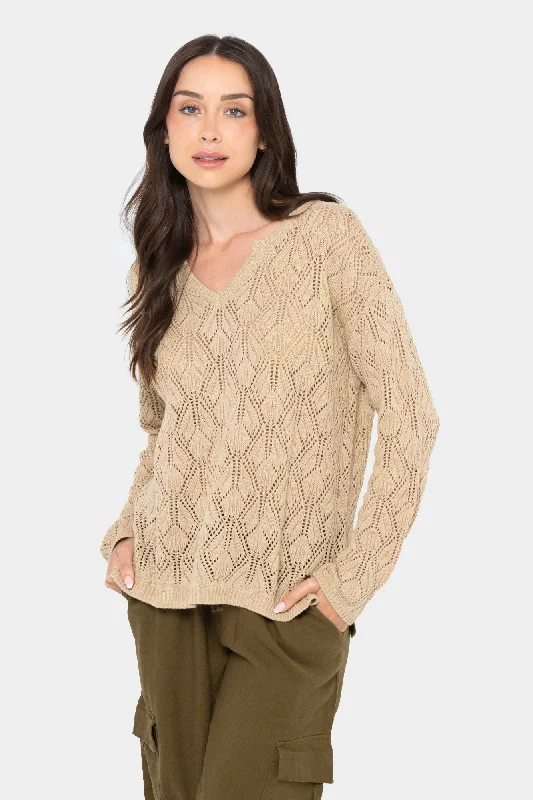 Scoop Neck Knit TopsBoheme Open Stitch Sweater