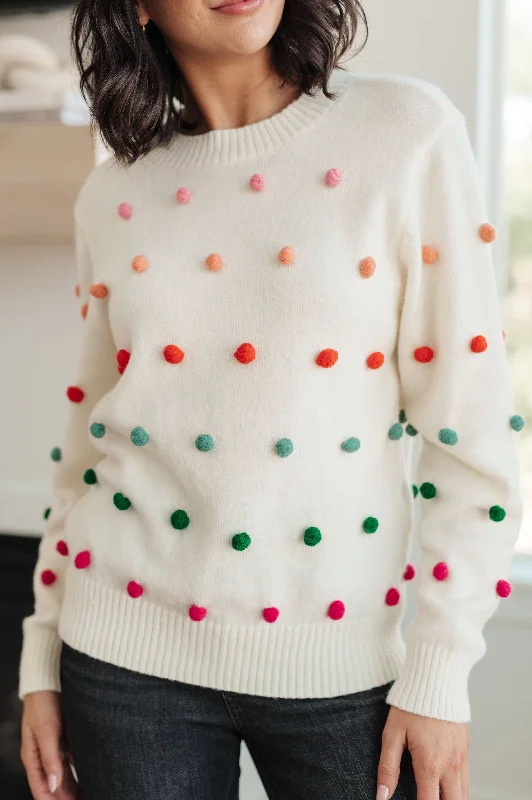 Hiking Knit TopsCandy Buttons Pom Detail Sweater