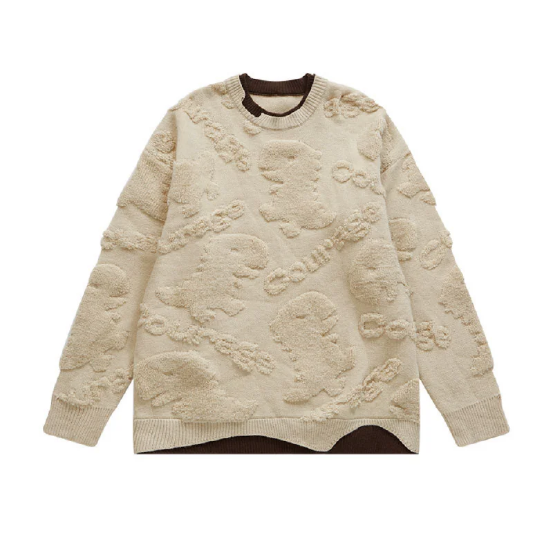 Alpaca Knit TopsCartoon Dinosaur Jacquard Sweater