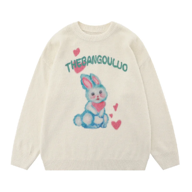 Glitter Knit TopsCartoon Love Bunny Sweater