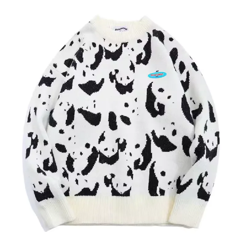 Cropped Knit TopsCartoon Panda Embroidered Sweater