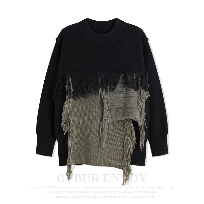 Colorblock Knit TopsCE | Heavy Design Tassel Splicing Sweater