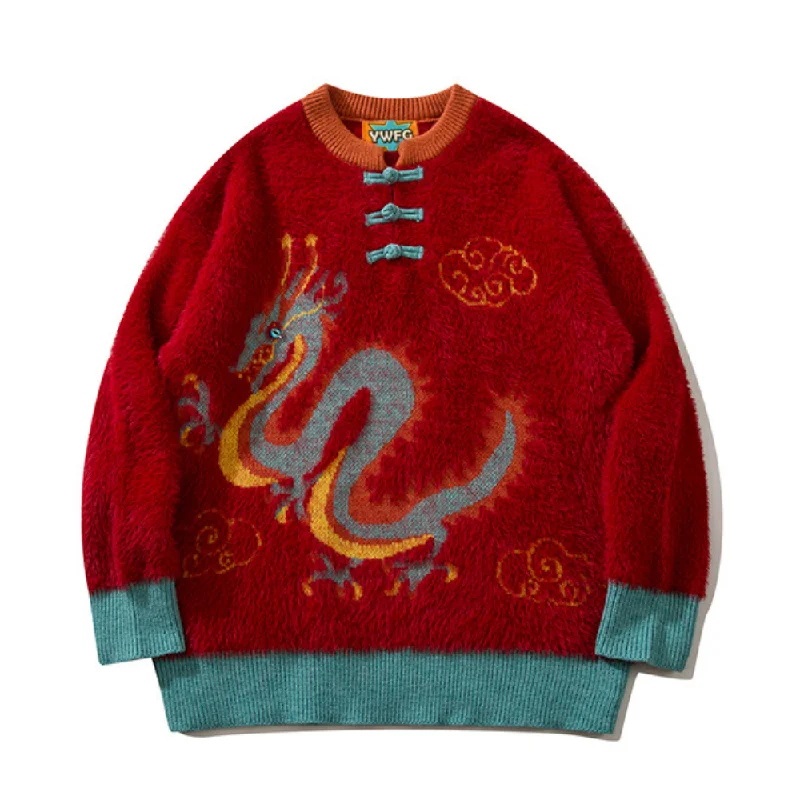 Luxury Knit TopsChinese Style Dragon Sweater