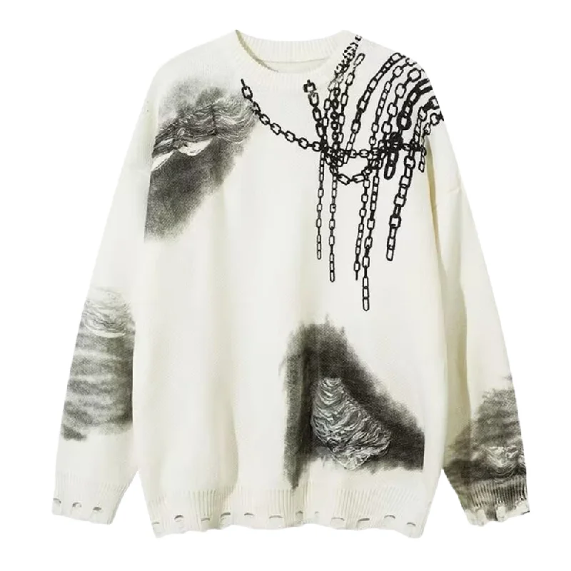 Alpaca Knit TopsDistressed Digital Chain Print Sweater