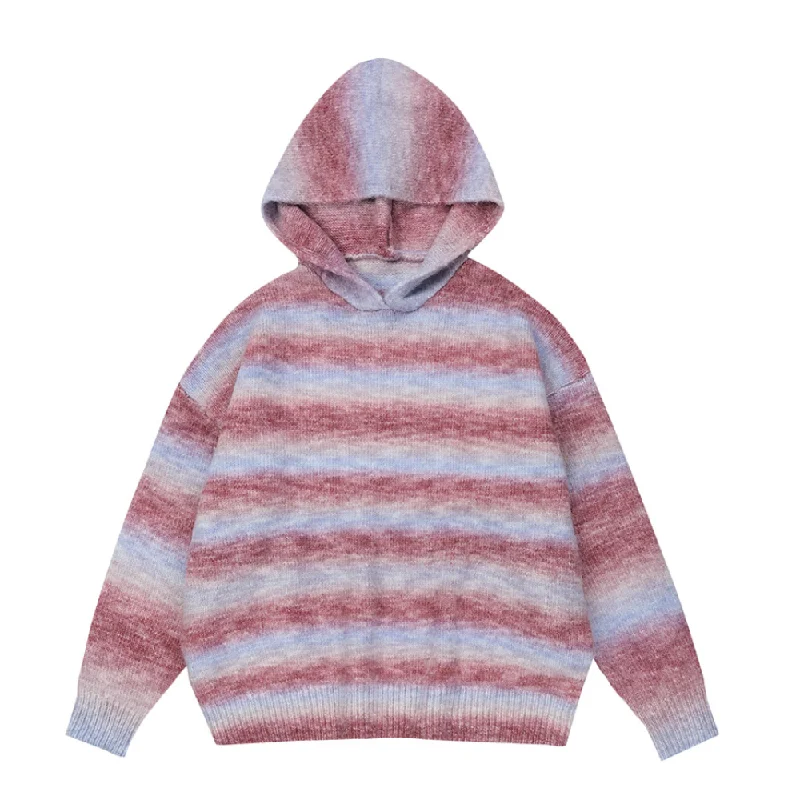 Punk Knit TopsDopamine Striped Hooded Sweater