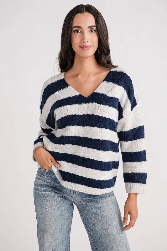 Zippered Knit TopsElan Striped Vneck Sweater