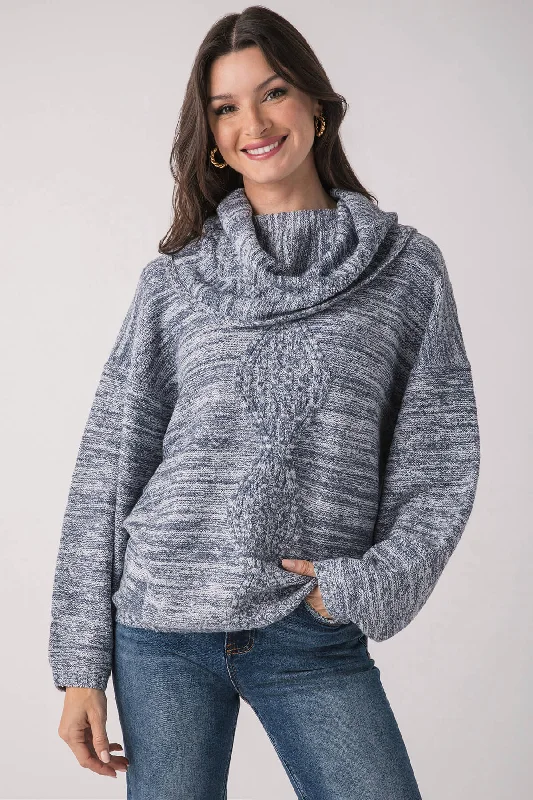 Cultural Knit TopsFate Marled Yarn Cowl Neck Long Sleeve Sweater