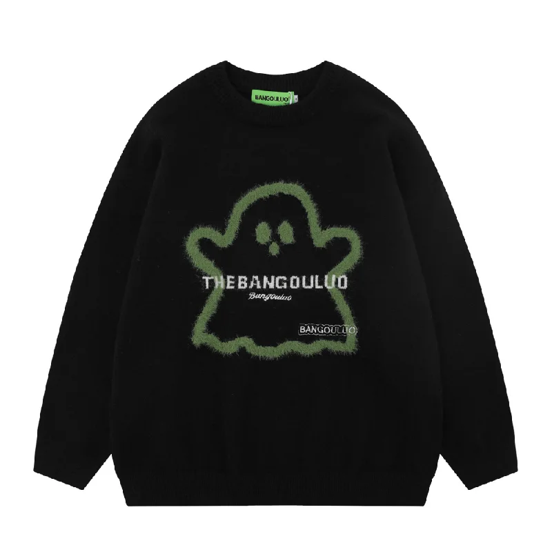 Lace-Up Knit TopsFun Cartoon Ghost Sweater