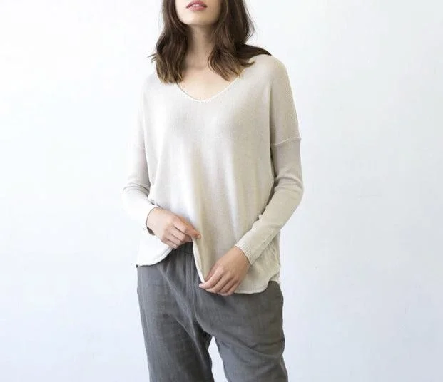 Beaded Knit TopsThe Minimalist - Ivory Knit Tencel Sweater