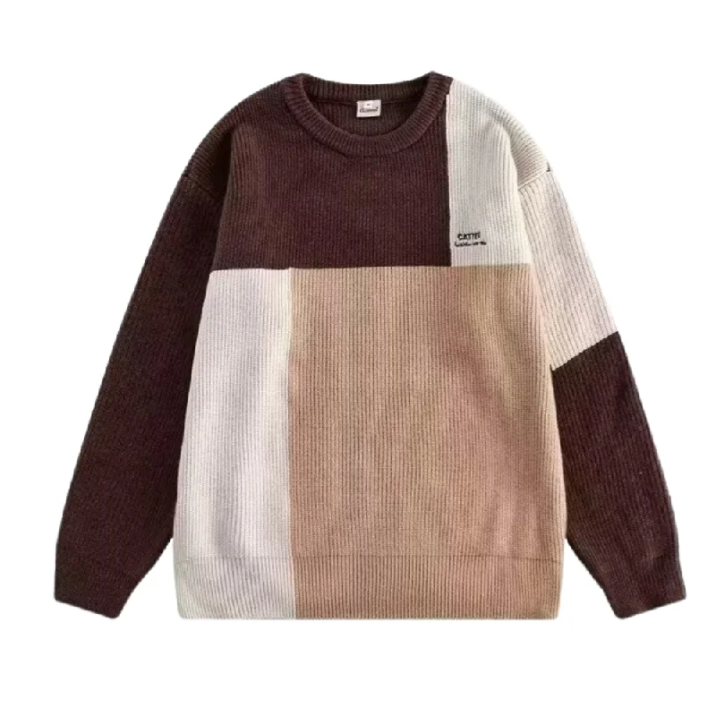 Tasseled Knit TopsJapanese Geometric Patchwork Sweater