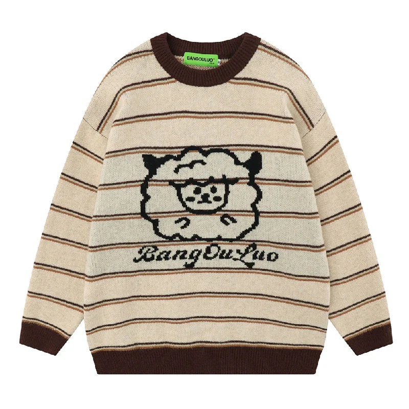 Cycling Knit TopsJapanese Retro Striped Lamb Sweater