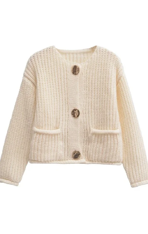 Pocketed Knit TopsLong Sleeve Button Detail Sweater