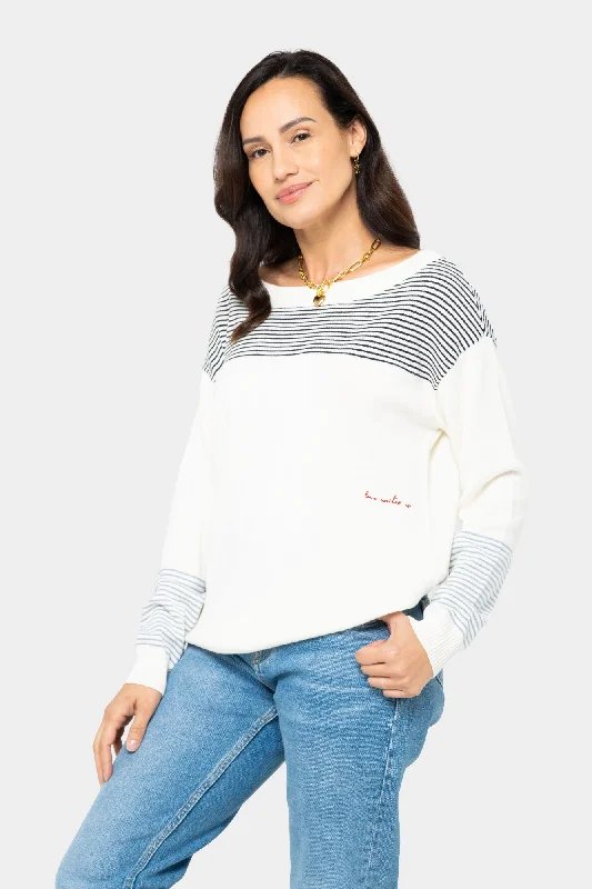 Polyester Knit TopsLove Unites Us Striped Cotton Sweater