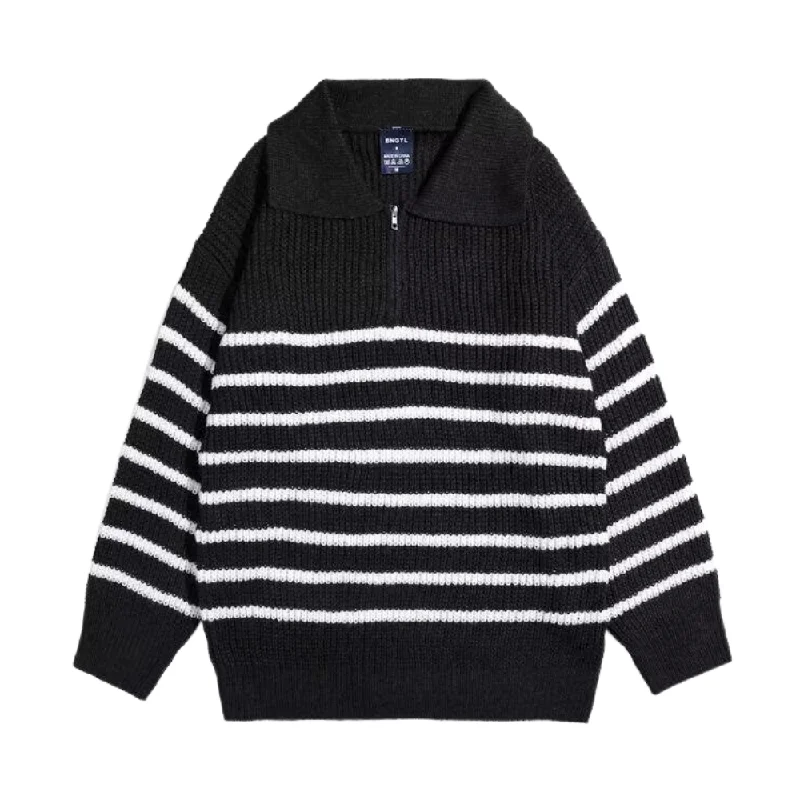 Angora Knit TopsMinimalist Striped Polo Sweater