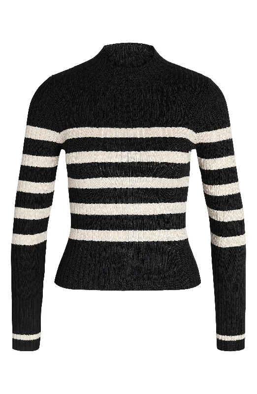 Oversized Knit TopsNoisy may Stripe Mock Neck Rib Sweater