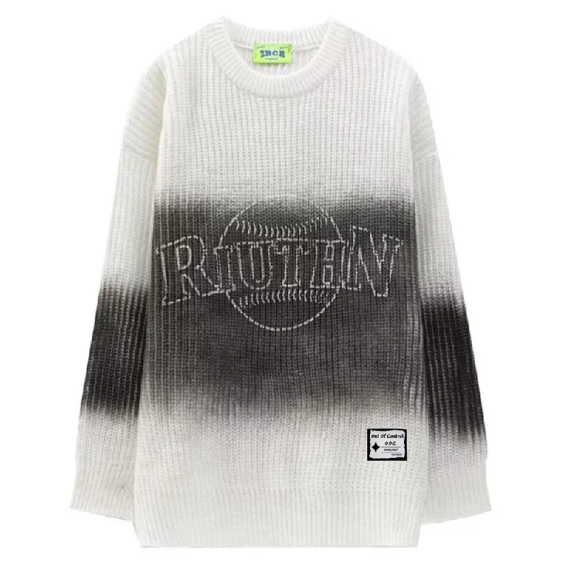 Bamboo Knit Tops⚡OOC' Contrast Letter Print Casual Knitted Sweater