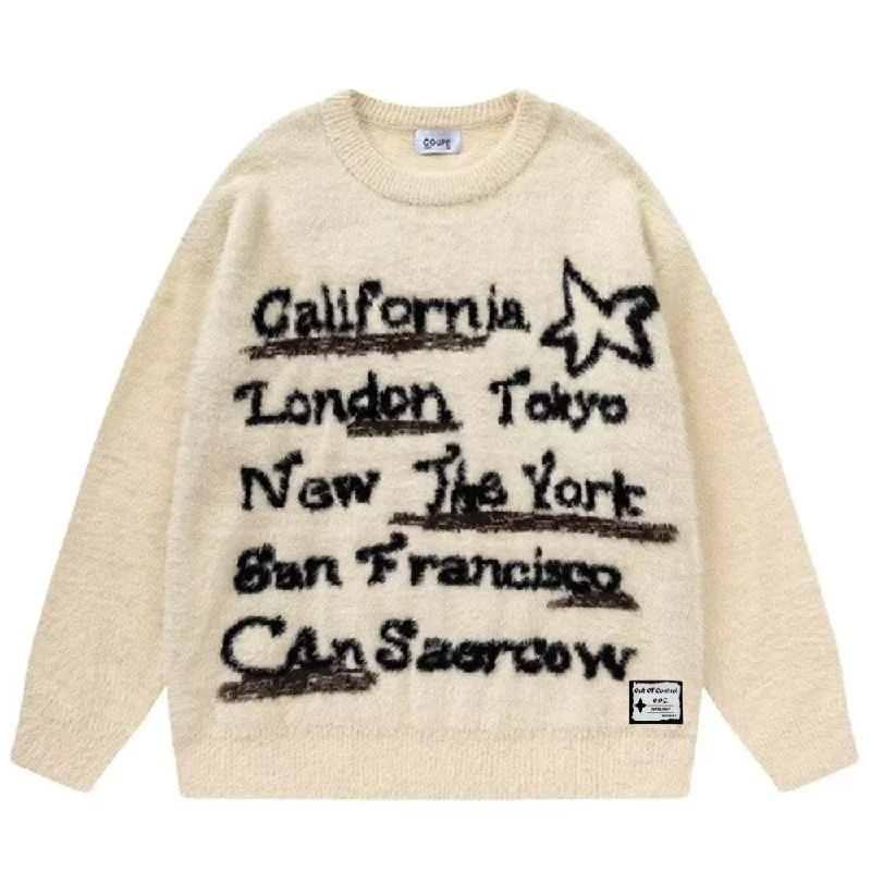 Longline Knit TopsOOC' High Street Neutral Style Lettering Sweater