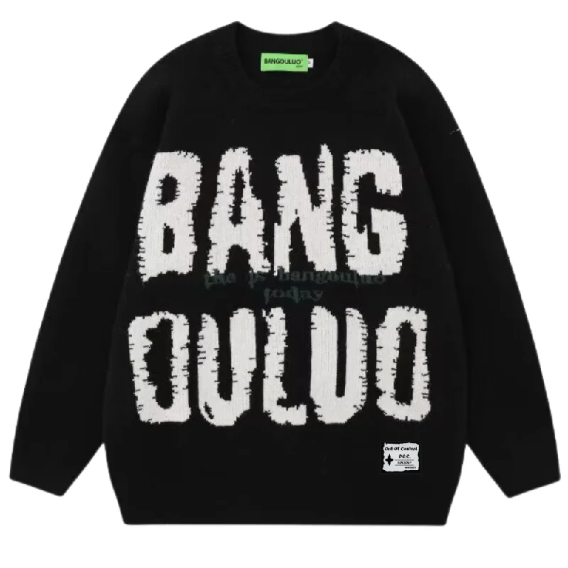 Lace Knit TopsOOC' Lettering Print Loose Sweater